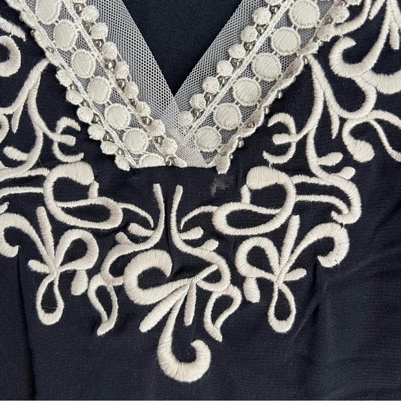 Alfani M Black Top with Embroidery, Crochet Lace and Beading mesh sleeves - Picture 8 of 8